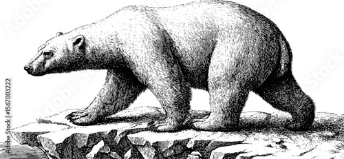 Vintage polar bear silhouette on broken ice floe - hand drawn wildlife art