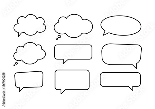 Collection of Black Outlined Speech Bubbles and Thought Clouds.