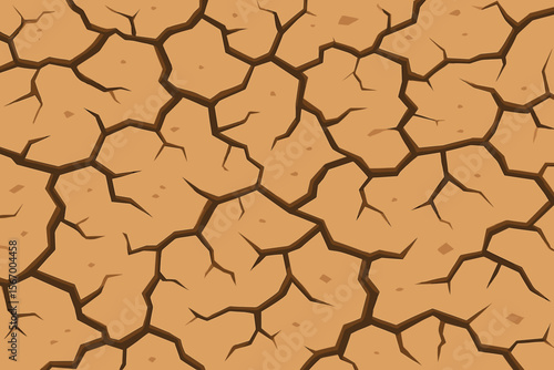 Cracked dry ground vector background. Arid desert soil texture. Drought land seamless pattern. Global warming and climate change concept. Lifeless hot nature landscape illustration.