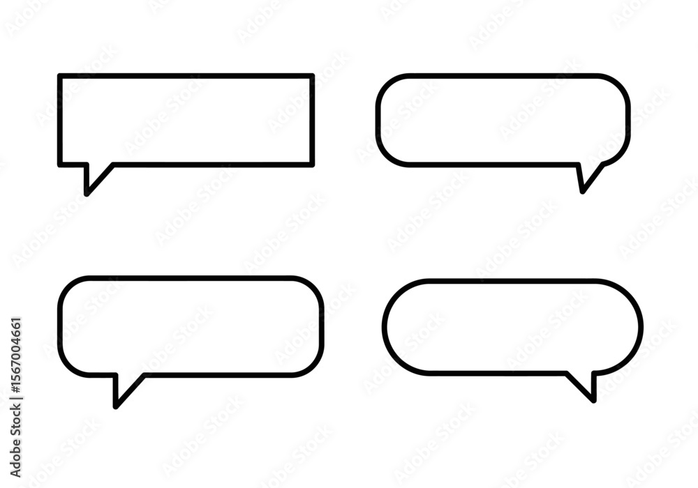 Fototapeta premium Four Black Outline Speech Bubbles with Pointed Tails on White Background.