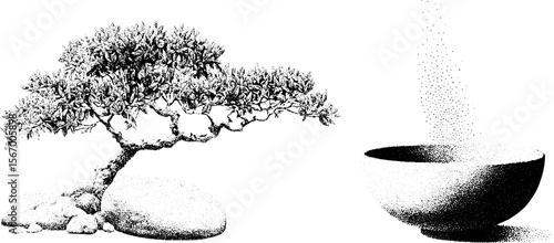 Tranquil bonsai tree with zen stones and incense smoke for relaxation and meditation design