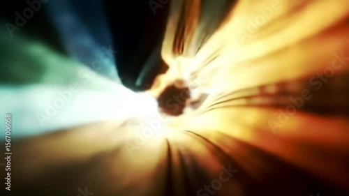 Abstract light streaks create a dynamic tunnel effect with vibrant colors