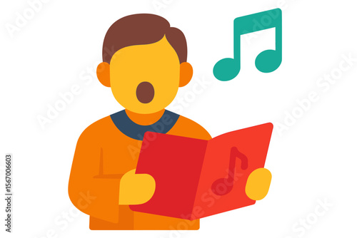Illustration of singing person with music notes and songbook vector icon isolated illustration