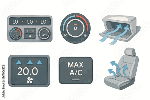 Illustrated car air conditioning controls and vents vector icon isolated illustration