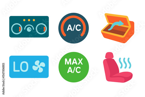 Colorful vehicle climate control icons collection vector icon isolated illustration