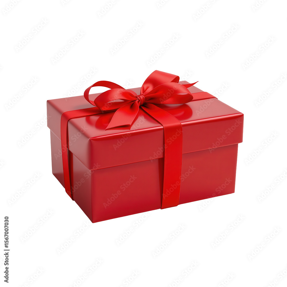 Obraz premium Bright Red Gift Box with Elegant Bow Ready for Any Celebration or Special Occasion Displayed in Isolated Background