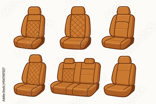 Brown leather car seats illustration — different designs and configurations vector icon isolated illustration