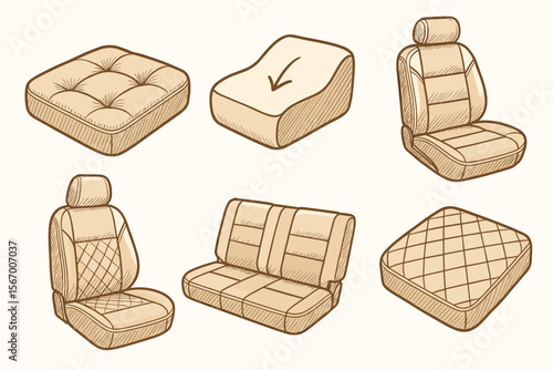 Car seats illustration collection with various designs and patterns vector icon isolated illustration