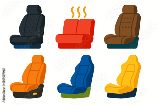 Car seats collection: various styles and colors in vector illustration vector icon isolated illustration