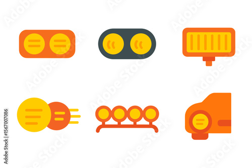 Colorful car light icons set with various designs on white background vector icon isolated illustration