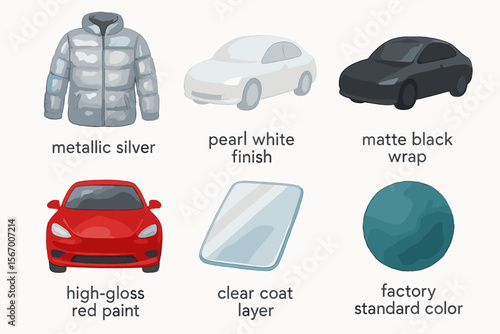 Car paint options and textures in various finishes vector icon isolated illustration