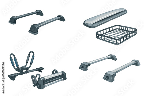 Set of various exercise and fitness equipment on white background vector icon isolated illustration