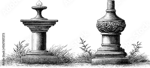 Historic idol pedestal and torch holder sketch for vintage decoration design