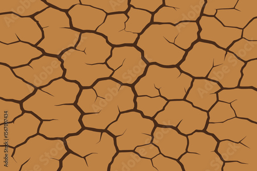 Cracked dry earth texture background. Vector illustration of an arid soil pattern. Concept of drought, global warming, climate change, desertification, and water scarcity. Barren land.