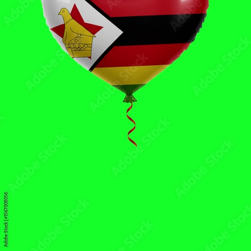 4K Zimbabwe Flag Heart Balloon Animation on Green Screen Love Patriotism and Celebration