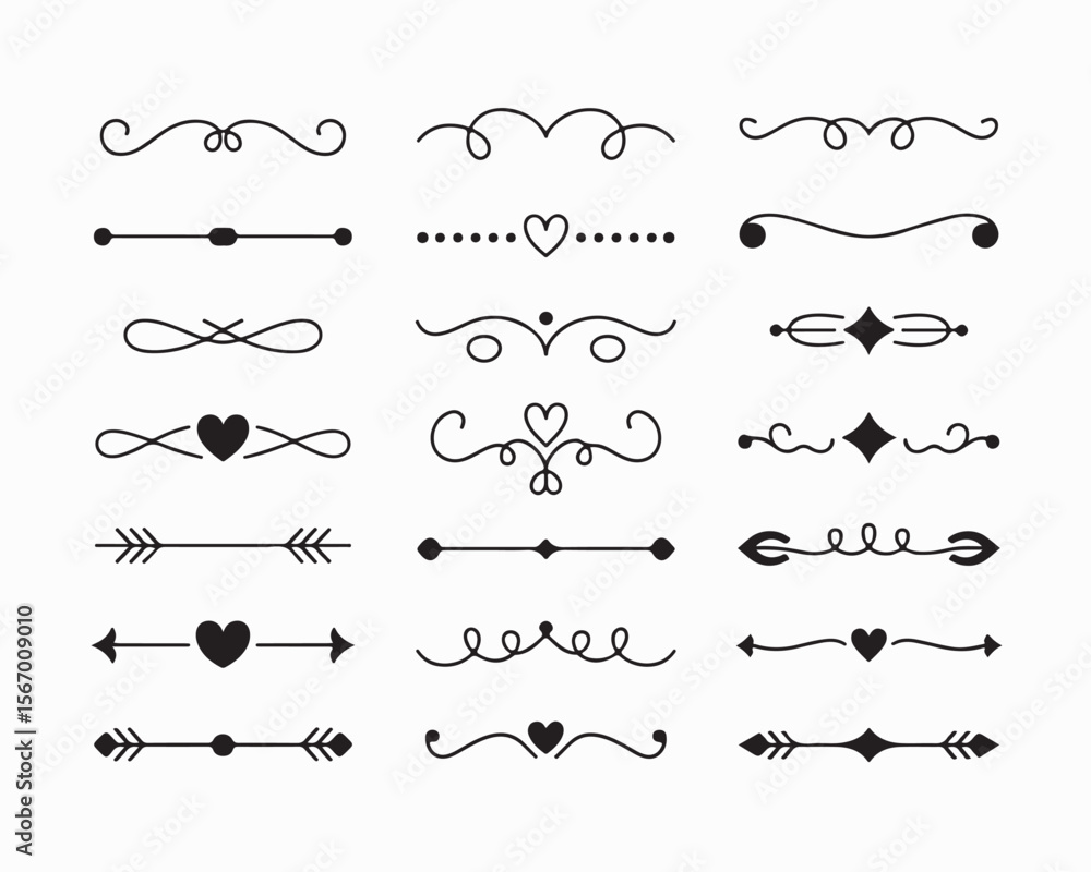 Fototapeta premium page divider vector set, Collection of elegant black and white page dividers,border vector design elements. Perfect divider for digital, print needs, web pages, invitation, banner