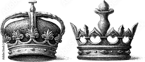 Vintage royal crown and scepter illustration for tattoo design