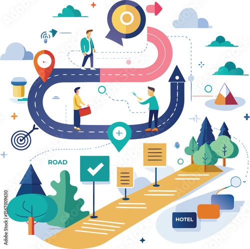  Customer journey path from awareness to conversion, flat clean vector