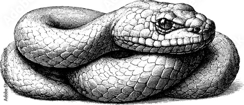Vintage hand drawn snake with intricate details for retro design