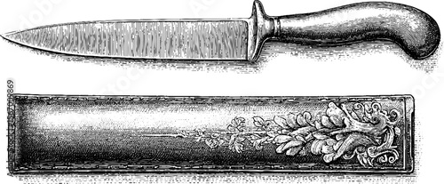 Vintage engraved electric knife set with ornate storage case design for kitchen decor