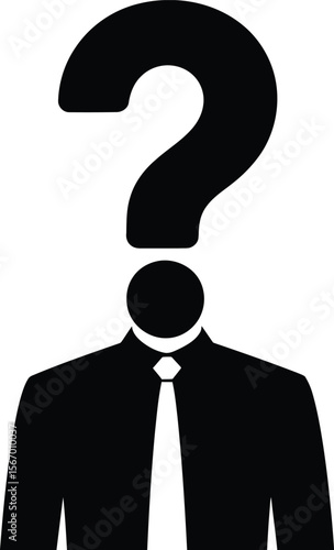Vector Anonymous Person: Question Mark Head, Identity Crisis, Mystery, or Unknown User Symbol.