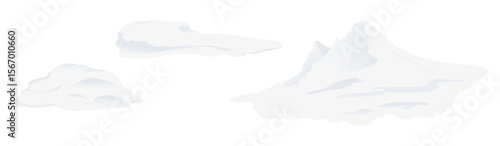 Winter snowdrift, isolated winter seasonal icy snowballs and piles. Vector realistic set, mountains peak or summit, snowfall and blizzard wintertime season and weather. Xmas decoration