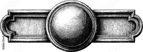 Vintage engraved button design with thick borders and grid layout for retro style projects