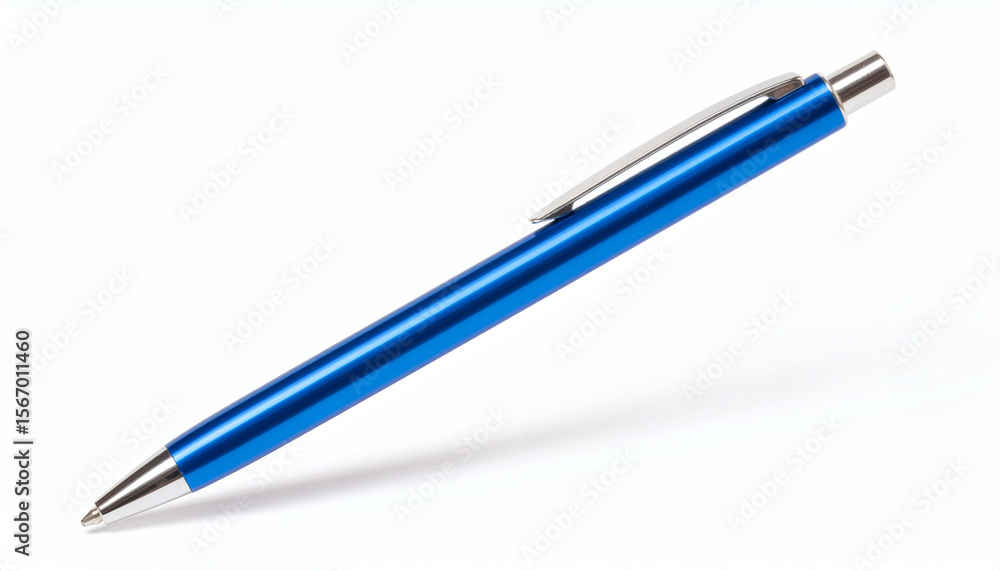 Ballpoint pen painted in blue ink brush style floating on white background for artistic and modern writing tool design concepts Ballpoint pen painted in blue ink brush style floating on white background for artistic and modern writing tool design concepts