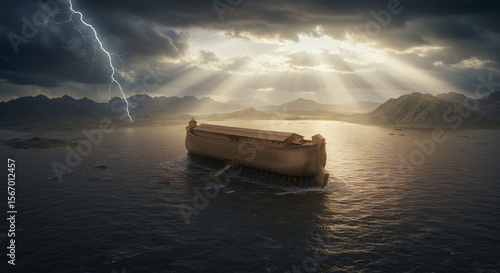 Noah's ark at the beginning of the rain that would bring the great flood described in the sacred scriptures in the book of Genesis