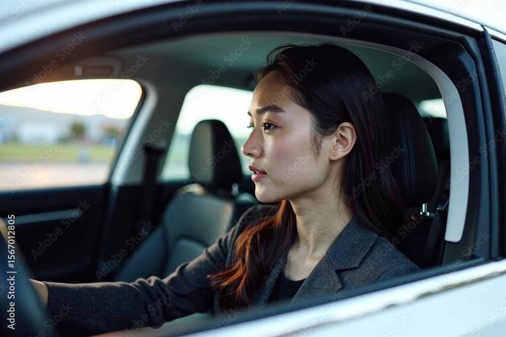 Capturing the Grace and Elegance of a Young Woman in a Stylish self-driving Car Capturing the Grace and Elegance of a Young Woman in a Stylish self-driving Car