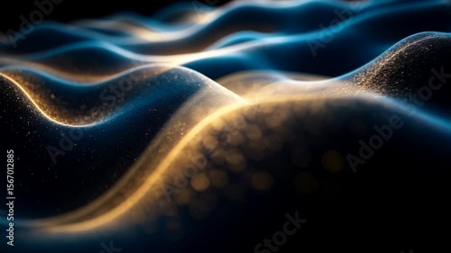 Organic blue and gold glowing shapes in dark fluid abstract motion