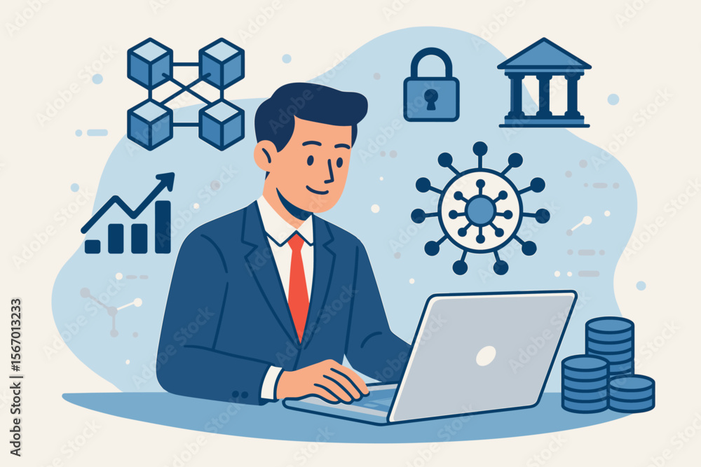 Decentralized Finance DeFi Concept with Blockchain Technology, Secure Digital Banking, Cryptocurrency Growth, Businessman Using Laptop for Financial Technology and Digital Currency Decentralized Finance DeFi Concept with Blockchain Technology, Secure Digital Banking, Cryptocurrency Growth, Businessman Using Laptop for Financial Technology and Digital Currency