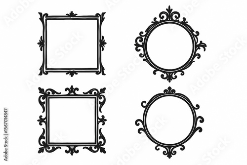 Vintage Frame Silhouette Vector Set – Decorative Retro Borders and Baroque Wall Decor on White Background