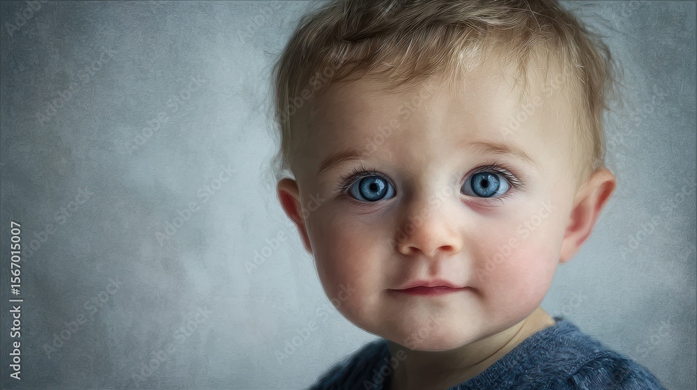 Naklejka premium Cute baby portrait with soft expression and clean background