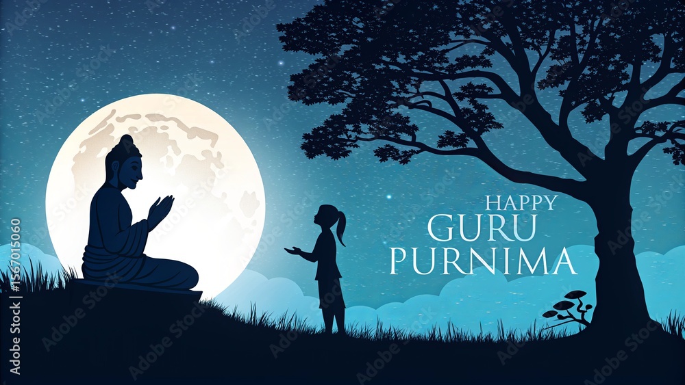 Fototapeta premium Guru Purnima, High Definition Vector Art Depicting Serene Guru in Spiritual Harmony.