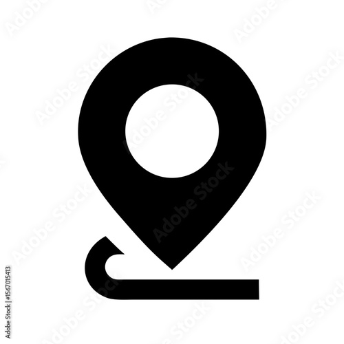 Bold black icon of a location pin on a map line, representing GPS, navigation, and real-time positioning or directions.
