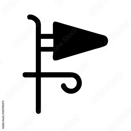 Black and white icon of a triangular flag on a stylized pole, representing strong wind, gale conditions, or meteorological alerts.
