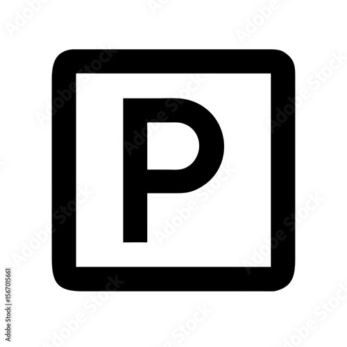 Minimal black icon featuring the letter "P" inside a square, commonly used to indicate parking areas, zones, or garage locations.
