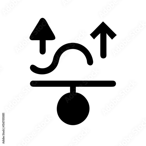 Black icon symbolizing atmospheric pressure, featuring arrows, a curved line, and a balancing point, used in weather or science visuals.
