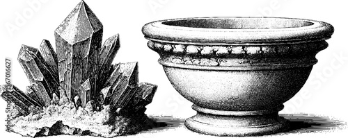 Vintage salt crystal design and eroded basin rim for artistic decor