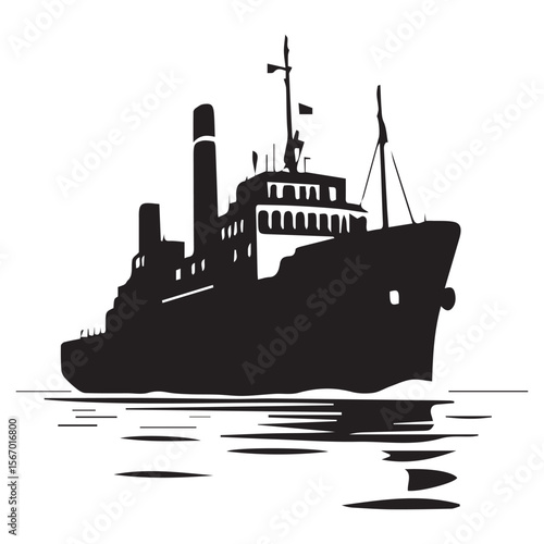 Stylized silhouette of a classic passenger ship sailing on water
