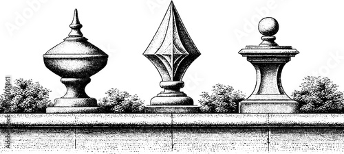 Vintage stone lattice panel with ornate finials and foliage silhouette design for retro decor