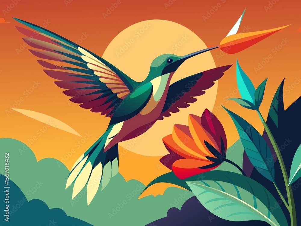 Naklejka premium illustration of a bird in a flower