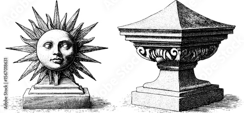 Vintage sun scorched gate and brittle fence post sketch engraving design