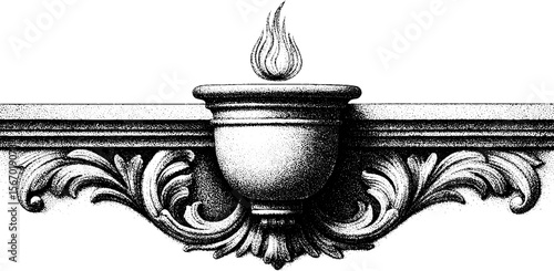 Vintage torch bracket silhouette with ornate timber frame design for retro themes