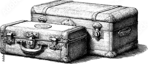 Vintage hand drawn travel trunks with brass locks silhouette for retro design