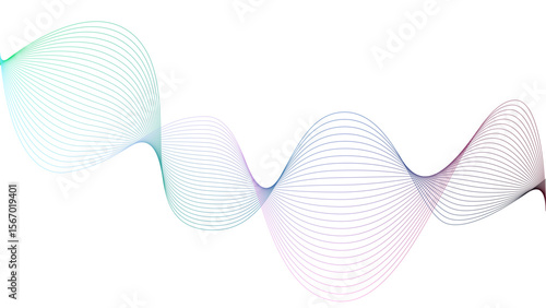 Vector curvy abstract line art wavy flowing dynamic colorful lines white background in concept music or sound, wave, wind, information flow	
