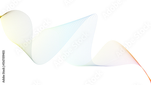 Vector curvy abstract line art wavy flowing dynamic colorful lines white background in concept music or sound, wave, wind, information flow	
