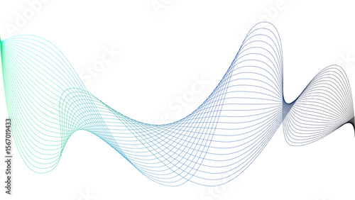 Vector curvy abstract line art wavy flowing dynamic colorful lines white background in concept music or sound, wave, wind, information flow	
