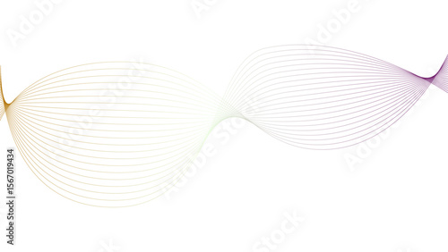 Vector curvy abstract line art wavy flowing dynamic colorful lines white background in concept music or sound, wave, wind, information flow	
